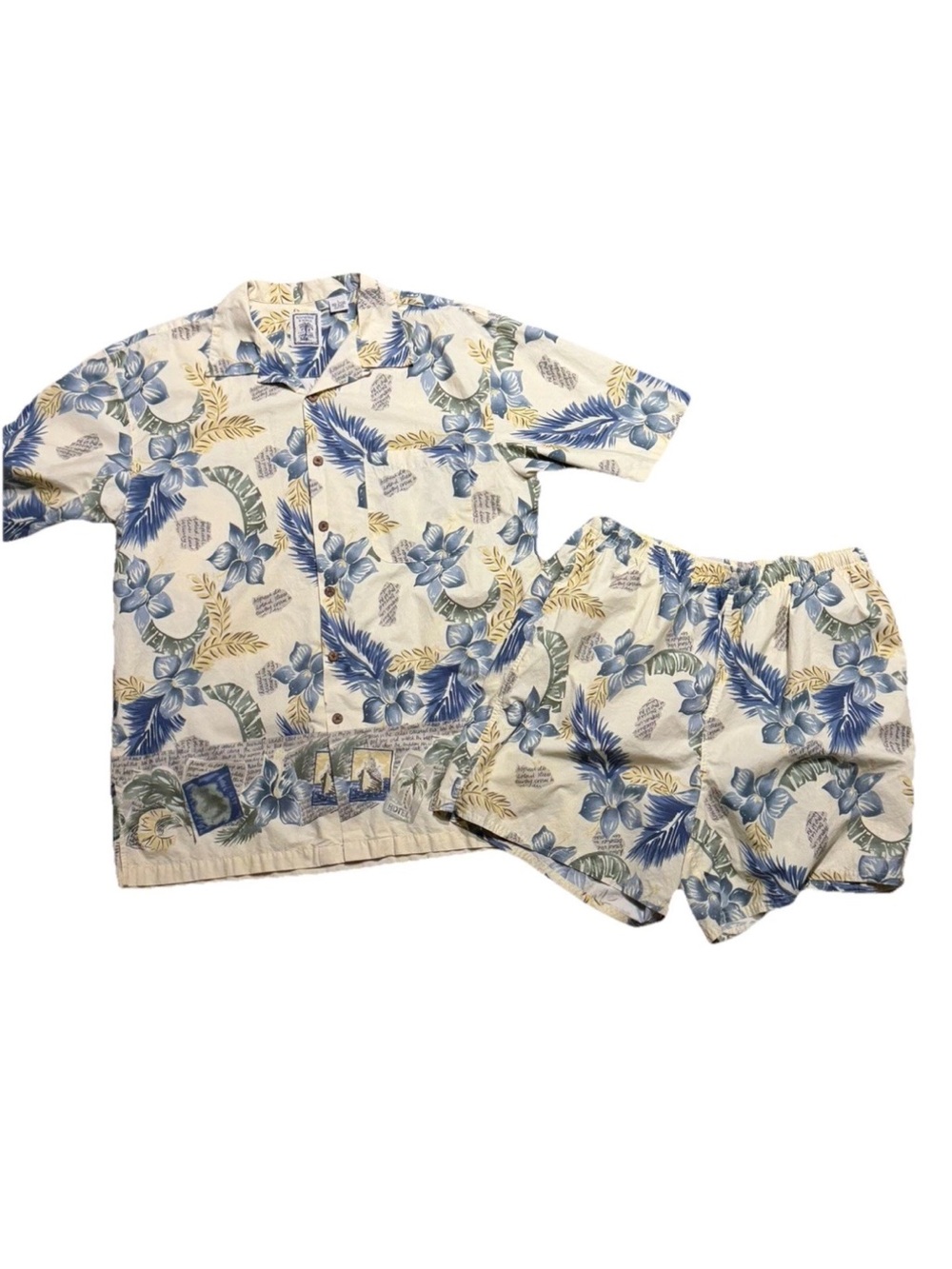 Vintage Roundtree & York’s Cotton 2-Piece Hawaiian Shirt & Swim Shorts Set M/L